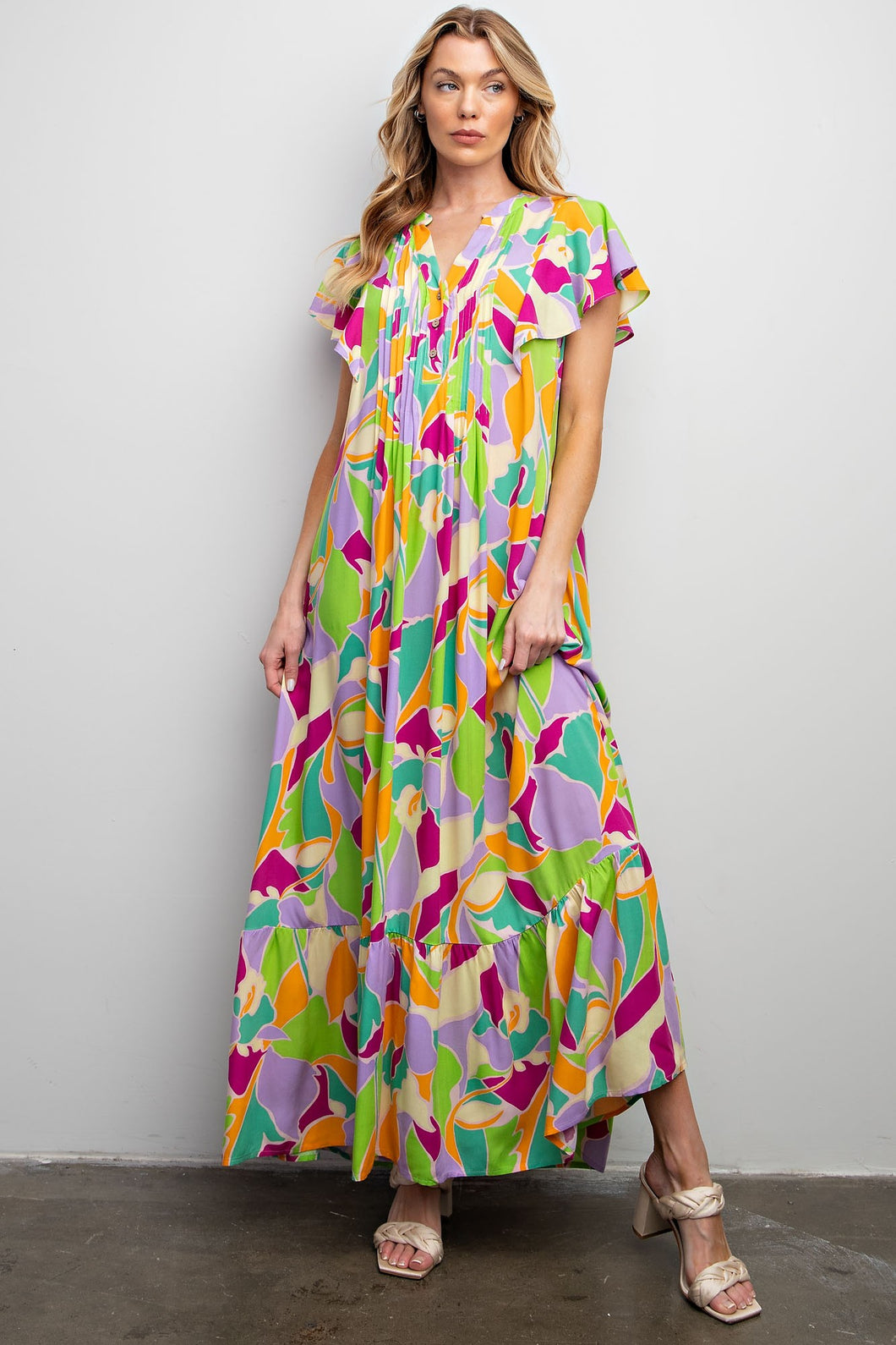 Easel Geometric Print Maxi Dress in Lavender June Adel
