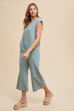 Load image into Gallery viewer, AnnieWear Cotton Gauze Half Button Down Jumpsuit in Sage

