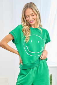 First Love Smiley Face Short Sleeve Top in Kelly Green Shirts & Tops First Love   