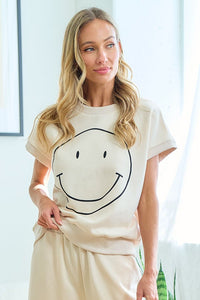 First Love Smiley Face Short Sleeve Top in Ivory Shirts & Tops First Love   