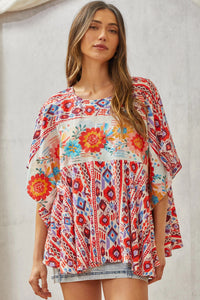 Savana Jane Multi Colored Knit Poncho Top with Floral Embroidery ON ORDER Top Savanna Jane   