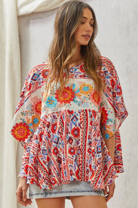 Savana Jane Multi Colored Knit Poncho Top with Floral Embroidery ON ORDER Top Savanna Jane   