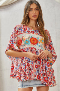 Savana Jane Multi Colored Knit Poncho Top with Floral Embroidery ON ORDER Top Savanna Jane   