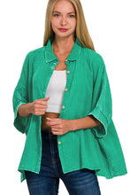 Load image into Gallery viewer, Mineral Washed Double Gauze Button Down Top in Kelly Green Shirts &amp; Tops Zenana   
