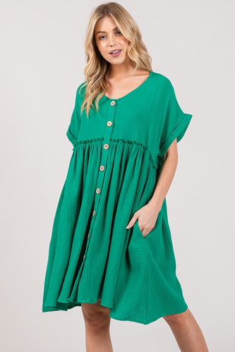 Sage+Fig Oversized Cotton Gauze Dress in Kelly Green Dresses Sage+Fig   