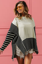 Load image into Gallery viewer, BiBi Mixed Striped Side Slit Sweater in Grey/Black
