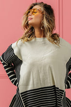 Load image into Gallery viewer, BiBi Mixed Striped Side Slit Sweater in Grey/Black
