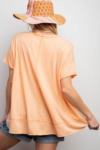 Easel Solid Color Cotton Blend Knit Top in Cantaloupe Shirts & Tops Easel   