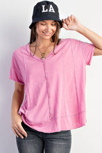 Load image into Gallery viewer, Easel Solid Color Cotton Blend Knit Top in Pink Shirts &amp; Tops Easel   
