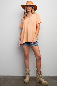 Easel Solid Color Cotton Blend Knit Top in Cantaloupe Shirts & Tops Easel   