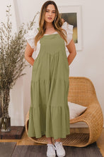 Load image into Gallery viewer, Oddi Button Sling Tiered Midi Dress in Sage Green
