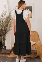 Load image into Gallery viewer, Oddi Button Sling Tiered Midi Dress in Black
