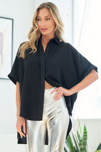 Load image into Gallery viewer, First Love Solid Color Front Button Down Shirt in Black Shirts &amp; Tops First Love   
