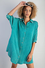 Load image into Gallery viewer, Easel Mineral Washed Button Down Long Shirt in Emerald Shirts &amp; Tops Easel   
