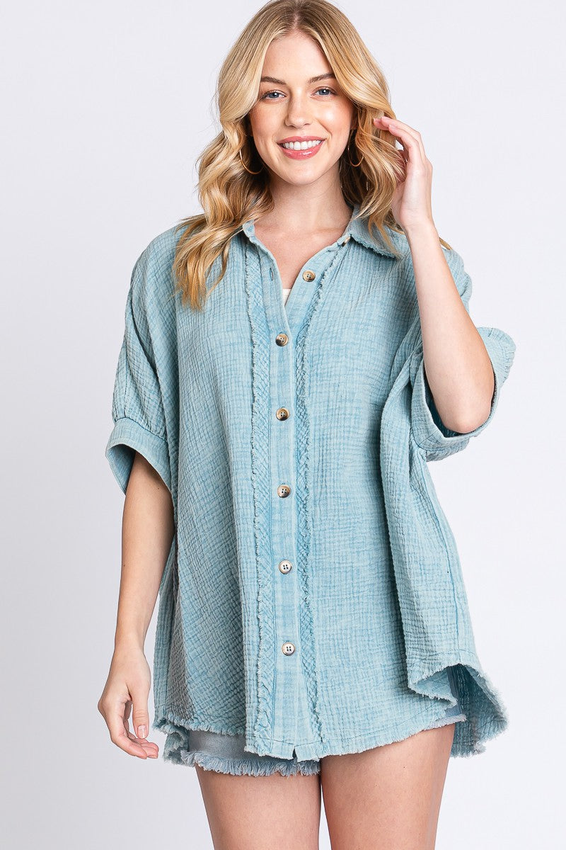 Sewn+Seen OVERSIZED Button Down Top in Light Blue