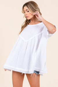 Sewn+Seen Oversized Cotton Gauze Baby Doll Top in White Shirts & Tops Sewn+Seen   