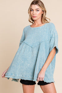 Sewn+Seen Oversized Cotton Gauze Baby Doll Top in Blue Shirts & Tops Sewn+Seen   