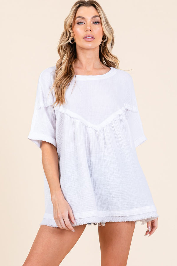 Sewn+Seen Oversized Cotton Gauze Baby Doll Top in White Shirts & Tops Sewn+Seen   