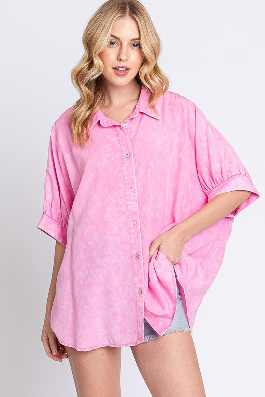 Sewn+Seen Oxford Button Down Top in Pink Shirts & Tops Sewn+Seen   