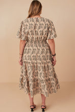 Load image into Gallery viewer, Hayden Botanical Print Tiered Midi Dress in Taupe
