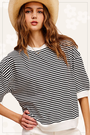 La Miel OVERSIZED Striped Top in Black