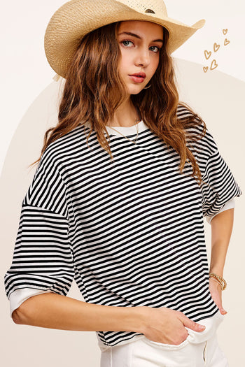 La Miel OVERSIZED Striped Top in Black