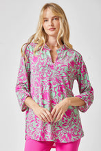 Load image into Gallery viewer, Dear Scarlett Mixed Floral Print &quot;Lizzy&quot; Top in Emerald Pink Shirts &amp; Tops Dear Scarlett   
