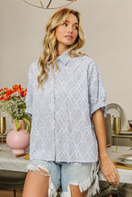 Load image into Gallery viewer, BiBi Frayed Pin Stripe Button Down Top in Ivory/Blue Shirts &amp; Tops BiBi   
