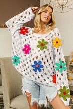 Load image into Gallery viewer, BiBi Perforated Sweater with Flower Appliques in Off White Shirts &amp; Tops BiBi   
