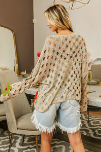 BiBi Perforated Sweater with Flower Appliques in Oatmeal Shirts & Tops BiBi   