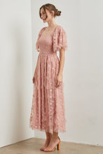 Load image into Gallery viewer, Polagram Floral Embroidered Mesh Maxi Dress in Dusty Rose
