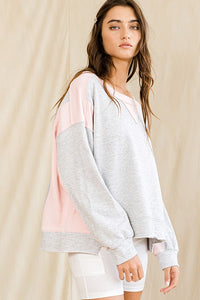 BucketList Contrast Color-Block Top in Grey/Pink ON ORDER Shirts & Tops Bucketlist   
