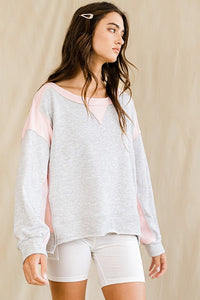 BucketList Contrast Color-Block Top in Grey/Pink ON ORDER Shirts & Tops Bucketlist   