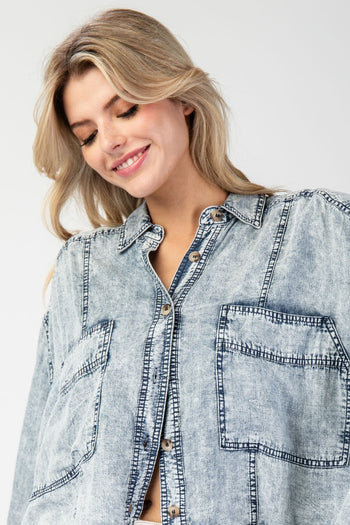 ee:some Snow Washed Tencel Button Down Jacket in Denim