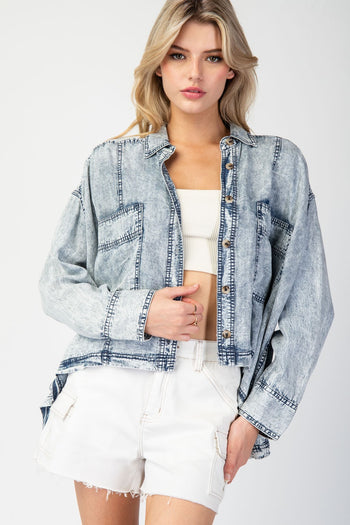 ee:some Snow Washed Tencel Button Down Jacket in Denim