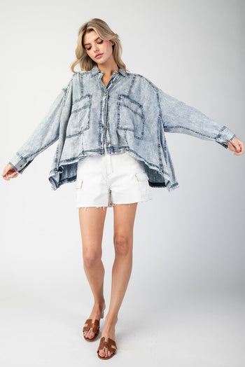 ee:some Snow Washed Tencel Button Down Jacket in Denim