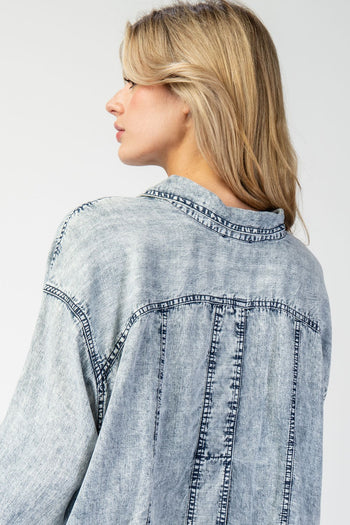 ee:some Snow Washed Tencel Button Down Jacket in Denim
