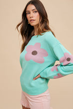 Load image into Gallery viewer, AnnieWear Glitter Flower Pattern Sweater in Mint Combo Shirts &amp; Tops AnnieWear   
