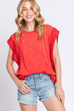 Load image into Gallery viewer, Sewn+Seen Mineral Washed Lace Trim Top in Red Shirts &amp; Tops Sewn+Seen   
