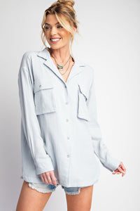 Easel Cotton Gauze Button Down Top in Powder Blue Shirts & Tops Easel   