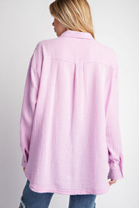 Easel Cotton Gauze Button Down Top in Lilac Rose Shirts & Tops Easel   