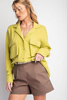 Easel Cotton Gauze Button Down Top in Matcha Latte Shirts & Tops Easel   