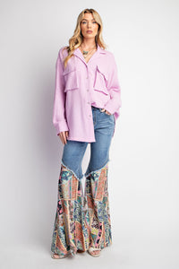 Easel Cotton Gauze Button Down Top in Lilac Rose Shirts & Tops Easel   