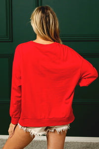 BiBi French Terry Top with Sequin Nutcrackers on Front in Red