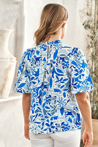 Hailey & Co Mixed Floral Print Top in Blue