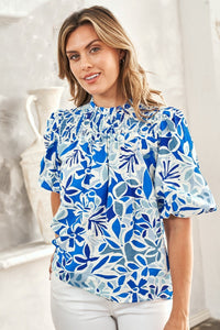 Hailey & Co Mixed Floral Print Top in Blue