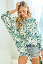 Load image into Gallery viewer, First Love Leaf Print Crinkle Button Down Top in Green
