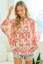 Load image into Gallery viewer, First Love Leaf Print Crinkle Button Down Top in Pink
