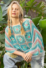 Load image into Gallery viewer, POL Open Knit Crochet Top in Blue/Teal Multi Shirts &amp; Tops POL Clothing   
