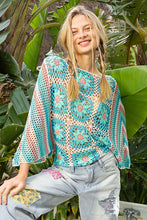 Load image into Gallery viewer, POL Open Knit Crochet Top in Blue/Teal Multi Shirts &amp; Tops POL Clothing   

